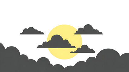 Stylized sun with dark clouds simple flat vector illustration isolated on white background