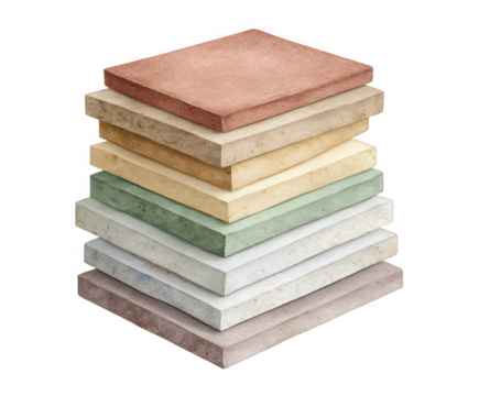 Stack of square watercolor swatches various earthy tones and textures for interior design and artistic projects