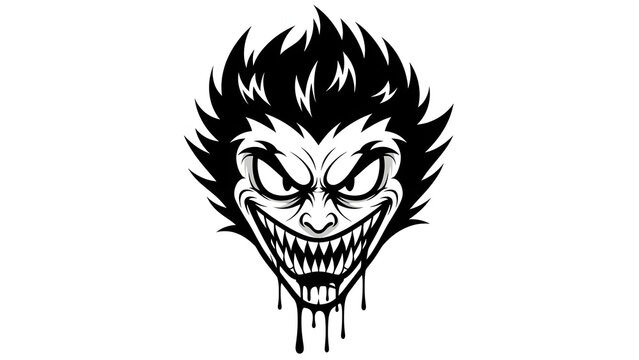 Creepy joker face illustration scary clown with evil grin vector design element - Powered by Adobe