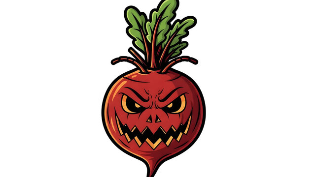 Cartoon beet with angry face spooky vegetable character for Halloween isolated on white background