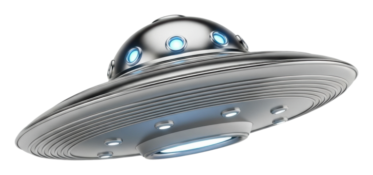 Alien encounter outer space digital sci-fi top-down view isolated on transparent background