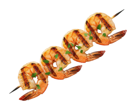 Grilled shrimp skewers recipe kitchen food culinary isolated on transparent background