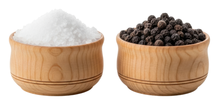 Seasoning essentials salt and pepper bowls kitchen food isolated on transparent background
