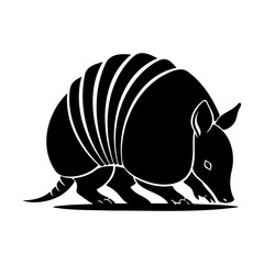 A black and white vector illustration of an armadillo in silhouette