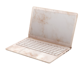 Laptop computer with a distressed aged paper texture isolated on white background for vintage or retro design projects