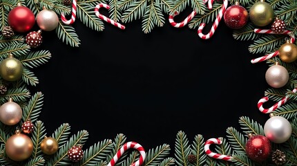 christmas background with fir branches and balls
