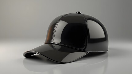 Modern black baseball cap with a glossy finish for sport or fashion advertising on a clean backdrop