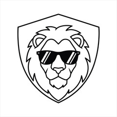 Cool lion head wearing sunglasses inside a shield emblem