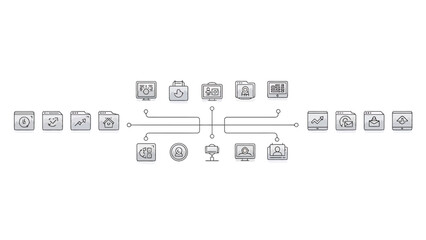 Fototapeta premium Digital Network Connections and Data Flow Icons Vector Illustration