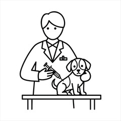 Veterinarian giving a vaccination to a small puppy dog illustration