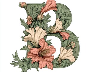 The "B" alphabet on a white background, containing an illustration with a pattern of flowers