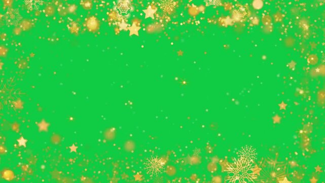 gold christmas snowflakes border green screen backdrop