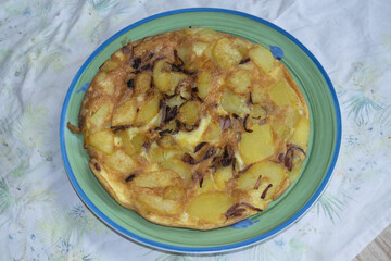 spanish potato omelette frittata on green plate traditional homemade