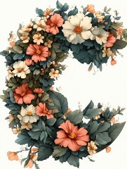 The "C" alphabet on a white background, containing an illustration with a pattern of flowers