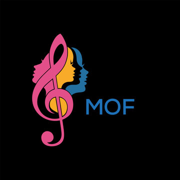 Creative Feminine Music Logo with Treble Clef and Colorful Female Silhouettes &ndash; Beauty and Art Concept MOF Later Logo, 
