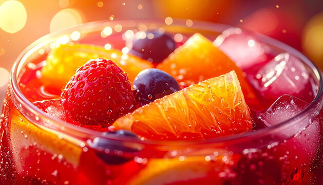 Sangria Glass with Fresh Fruits Close-Up - Powered by Adobe
