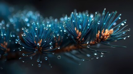 Christmas tree branch with dew drops
