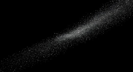 High-detail silver dust burst sweeping diagonally across smooth black luxury backdrop