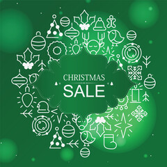 Festive Christmas Sale Promotion with Line Art Holiday Icons