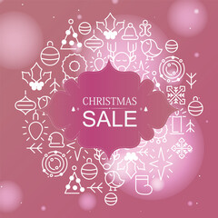 Festive Christmas Sale Promotion with Line Art Holiday Icons