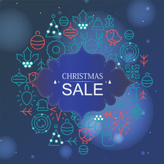 Christmas Sale Promotion with Festive Line Art Icons