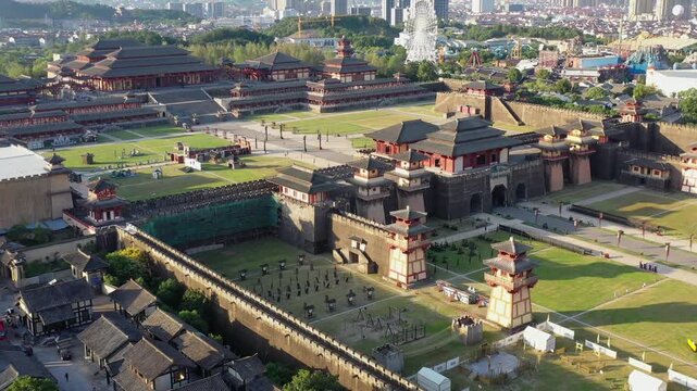 Hengdian Film Studio Palace Complex Aerial View, Zhejiang Province China - Traditional Architecture Movie Set
