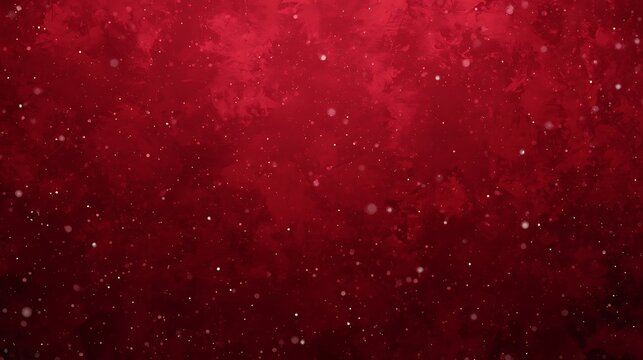 Deep red abstract textured background with sparkling white particles floating like snow for a festive holiday or Christmas celebration