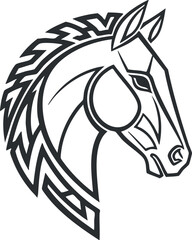 Fototapeta premium A stylized horse head illustration in black and white outline vector style, perfect for equestrian-themed designs