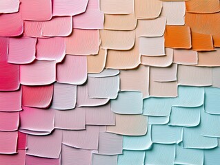 Close-up of a textured background composed of colorful paint swatches in various shades.