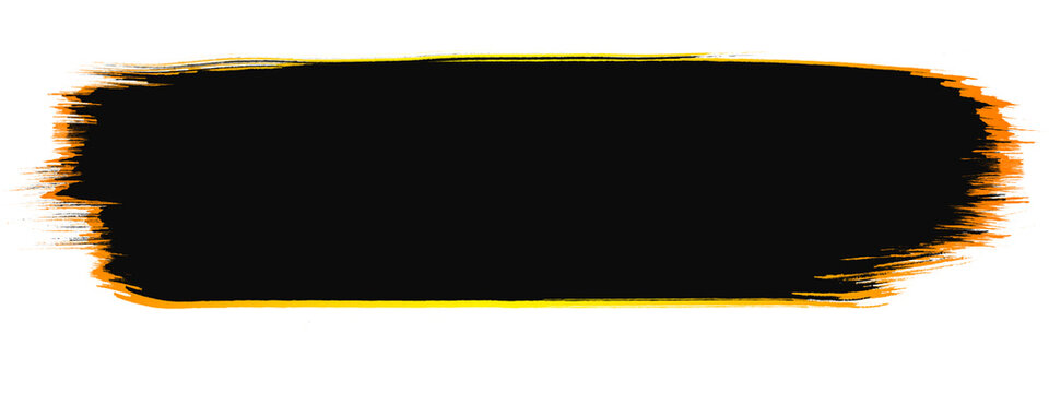 Black paint stroke brush with vibrant yellow outline, bold hand-painted banner shape featuring high-contrast edges for striking titles, modern lower thirds, and eye-catching graphic compositions.