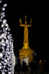 During the Christmas season, the pier leading to the famous Imperia statue in the harbour is adorned with sparkling Christmas lights. Constance, Baden-W&uuml;rttemberg, Germany.