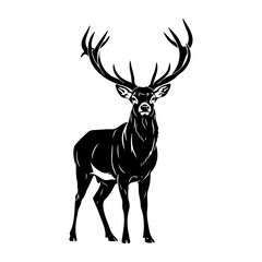 Illustration of a deer with large antlers in black and white vector art