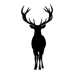 A silhouette of a deer with large antlers standing on a white background © sumit
