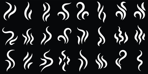 Various black steam and smoke icons set isolated on white background