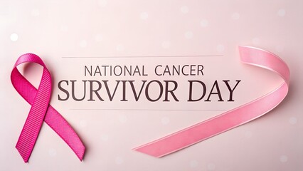 Pink ribbons for national cancer survivor day on a light pink polka dot background