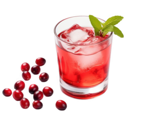 Refreshing cranberry cocktail with ice and mint garnish a vibrant red drink for summer isolated on white
