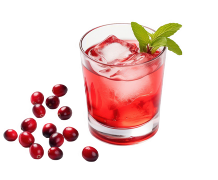 Refreshing cranberry cocktail with ice and mint garnish a vibrant red drink for summer isolated on white - Powered by Adobe