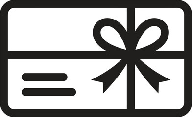 Black Silhouette Icon of a Gift Card with a Bow ribbon present