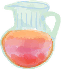 Hand-Drawn Watercolor Punch Cocktail Drink in Large Pitcher