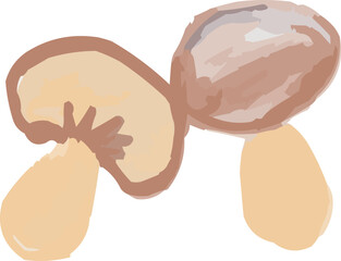 Watercolor Sketchy Two Isolated Simple Mushrooms Fungi