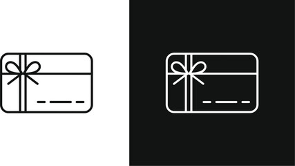 Gift card icon with ribbon and bow on white and black backgrounds present voucher