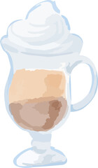Hand-Drawn Watercolor Glass of Latte Coffee with Foam