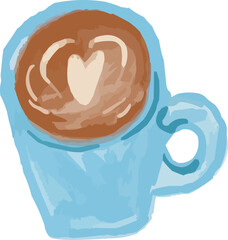 Watercolor Sketchy Blue Coffee Cup Heart Shaped Foam