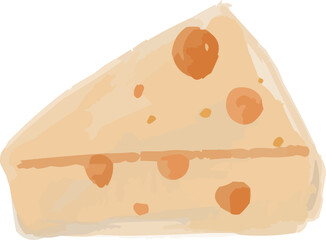 Hand-Drawn Watercolor Emmental Cheese Slice with Holes