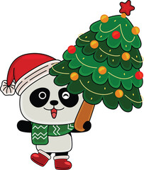 Cartoon Panda character celebrating Christmas