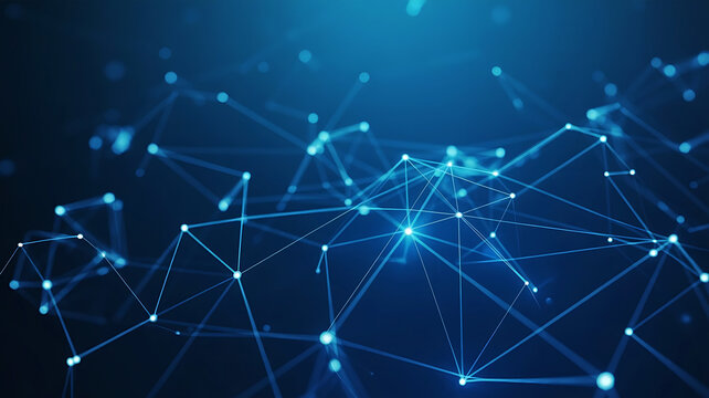 Abstract Blue Network Background with Connected Dots and Lines for Technology Concepts