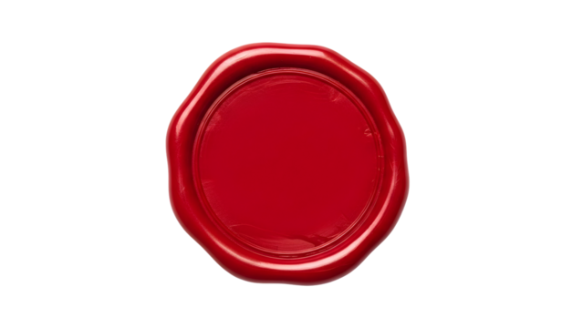 Close up of a red wax seal on a black background