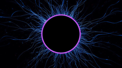 Abstract energy field with glowing circle and swirling lines on dark background
