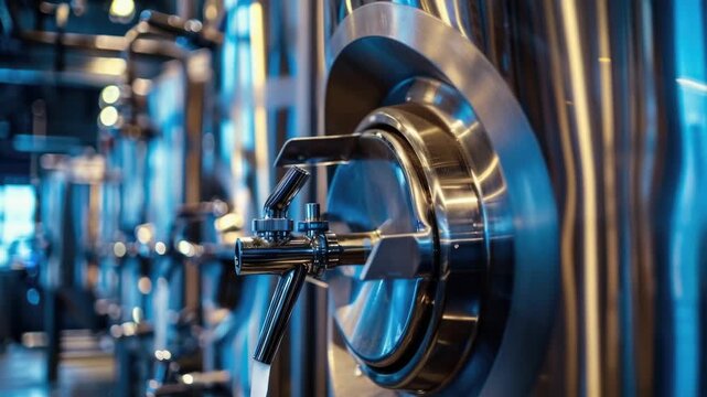 Video A close-up view of a beer tap in a brewery setting, ideal for use in promotional materials or food and beverage industry contexts