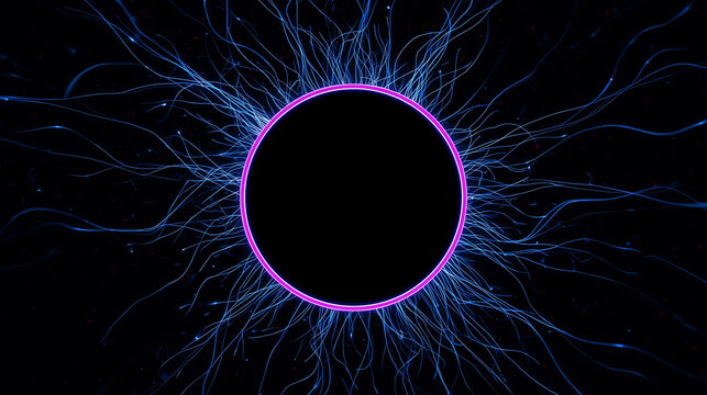 Abstract energy field with glowing circle and swirling lines on dark background